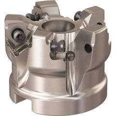 Seco - 5 Inserts, 52mm Cut Diam, 22mm Arbor Diam, 7.5mm Max Depth of Cut, Indexable Square-Shoulder Face Mill - 90° Lead Angle, 40mm High, XNEX 08 Insert Compatibility, Through Coolant, Series R220.96 - Exact Tooling