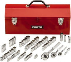 Proto - 81 Piece 1/4", 3/8" & 1/2" Drive Chrome Finish Deep Well Socket Set - 6, 12 Points, 5/32" to 13/16" (4mm to 19mm) Range, Inch/Metric Measurement Standard - Exact Tooling