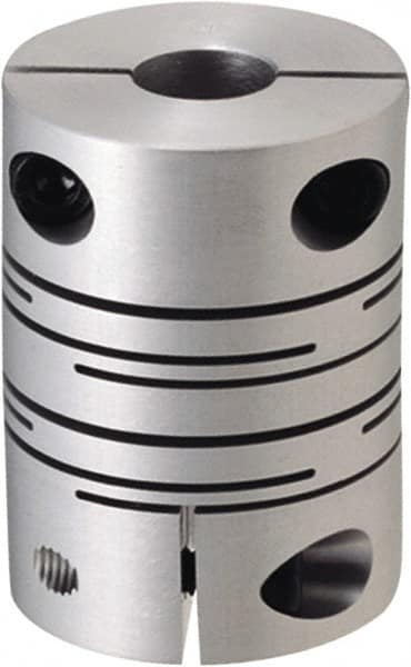 NBK - 9.525 to 10mm Bore, Clamp Style One Piece Slit Type Flexible Coupling - 25mm OD, 31mm OAL, Aluminum Alloy, Clamp Style - Exact Tooling
