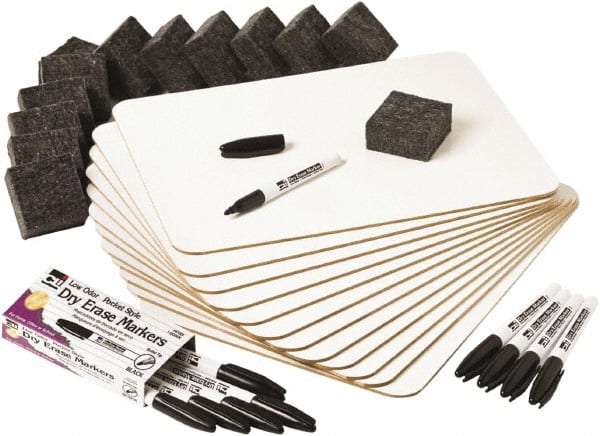 Charles Leonard - 12" High x 9" Wide Dry Erase - Melamine, Includes (12) Boards, (12) Felt Eraser & (12) Black Dry Erase Markers - Exact Tooling