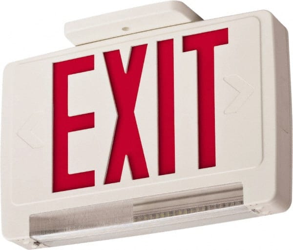 Lithonia Lighting - 1 Face, 2.32 Watt, White, Thermoplastic, LED, Illuminated Exit Sign - 120/277 VAC, Nickel Cadmium, Surface Mounted, Wall Mounted - Exact Tooling