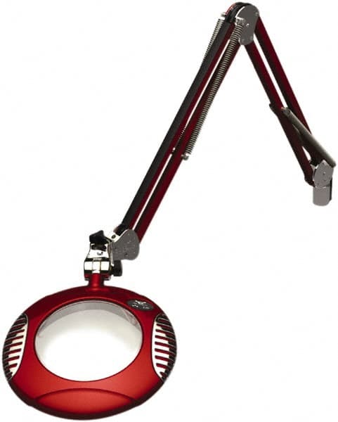 O.C. White - 43 Inch, Spring Suspension, Clamp on, LED, Blaze Red, Magnifying Task Light - 8 Watt, 7.5 and 15 Volt, 2x Magnification, 6 Inch Long - Exact Tooling