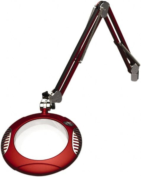 O.C. White - 43 Inch, Spring Suspension, Clamp on, LED, Blaze Red, Magnifying Task Light - 8 Watt, 7.5 and 15 Volt, 2x Magnification, 5-1/4 Inch Wide, 7-1/2 Inch Long - Exact Tooling