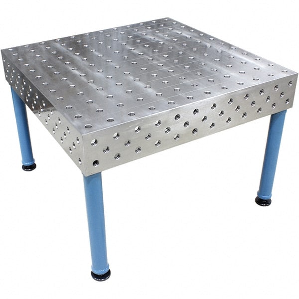 Baileigh - 47 Wide x 47" Deep x 33-1/2" High, Steel Welder's Table - Fixed Legs With Adjustable Height Glides, Silver/Blue - Exact Tooling