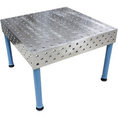 Baileigh - 47 Wide x 47" Deep x 33-1/2" High, Steel Welder's Table - Fixed Legs With Adjustable Height Glides, Silver/Blue - Exact Tooling