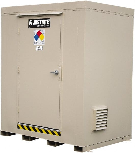 Justrite - 6 Drum, 105 Gal Sump Capacity, Locker - 7.91' Long x 5-1/2' Wide x 8.08' High, Galvanized Steel - Exact Tooling
