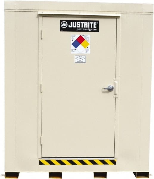 Justrite - 9 Drum, 168 Gal Sump Capacity, Locker - 8' Long x 7-1/2' Wide x 8.08' High, Galvanized Steel - Exact Tooling