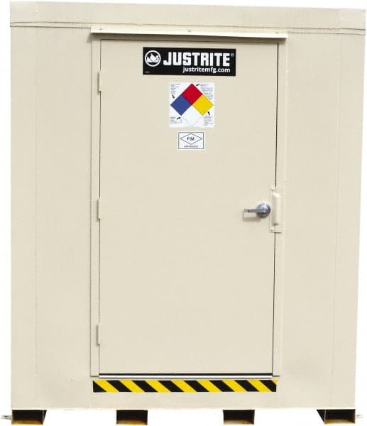 Justrite - 6 Drum, 116 Gal Sump Capacity, Locker - 8' Long x 5-1/2' Wide x 8.08' High, Galvanized Steel - Exact Tooling