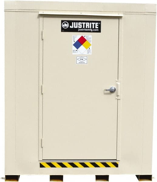 Justrite - 16 Drum, 272 Gal Sump Capacity, Locker - 10' Long x 9-1/2' Wide x 8.08' High, Galvanized Steel - Exact Tooling