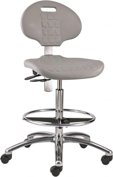 Bevco - 20-1/2 to 30-1/2" High Adjustable Height Swivel Stool - 27" Wide x 27" Deep, Polyurethane Seat, Gray - Exact Tooling