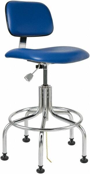 Bevco - 24-1/2 to 29-1/2" High Adjustable Height Swivel Stool - 22" Wide x 22" Deep, Vinyl Seat, Blue - Exact Tooling