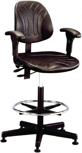 Bevco - 20 to 27-1/2" High Adjustable Height Swivel Stool - 27" Wide x 27" Deep, Polyurethane Seat, Black - Exact Tooling