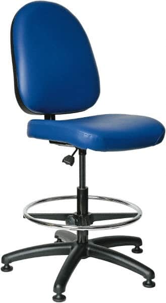 Bevco - 20 to 27-1/2" High Adjustable Height Swivel Stool - 27" Wide x 27" Deep, Vinyl Seat, Blue - Exact Tooling