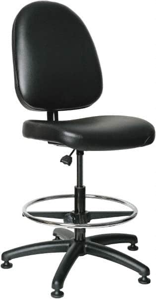 Bevco - 20 to 27-1/2" High Adjustable Height Swivel Stool - 27" Wide x 27" Deep, Vinyl Seat, Black - Exact Tooling