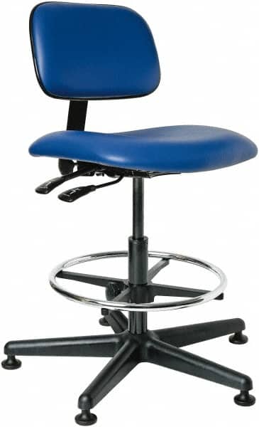 Bevco - 19-1/2 to 27" High Adjustable Height Swivel Stool - 27" Wide x 27" Deep, Vinyl Seat, Blue - Exact Tooling