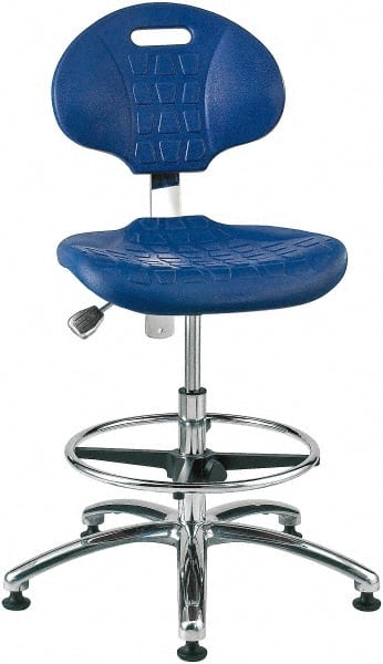 Bevco - 20-1/2 to 30-1/2" High Adjustable Height Swivel Stool - 27" Wide x 27" Deep, Polyurethane Seat, Blue - Exact Tooling