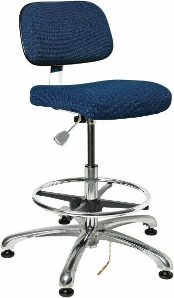 Bevco - 19 to 26-1/2" High Adjustable Height Swivel Stool - 27" Wide x 27" Deep, Conductive Cloth Seat, Navy - Exact Tooling