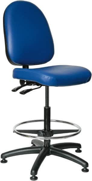Bevco - 24 to 34" High Adjustable Height Swivel Stool - 27" Wide x 27" Deep, Vinyl Seat, Blue - Exact Tooling