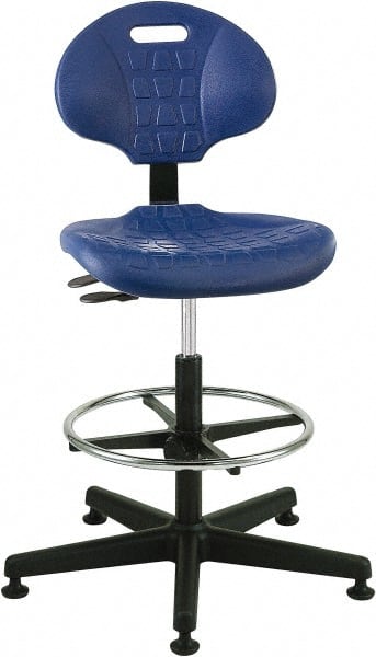 Bevco - 21 to 31" High Adjustable Height Swivel Stool - 27" Wide x 27" Deep, Polyurethane Seat, Blue - Exact Tooling