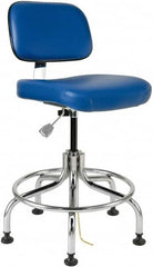 Bevco - 20 to 25" High Adjustable Height Swivel Stool - 22" Wide x 22" Deep, ESD Vinyl Seat, Blue - Exact Tooling