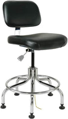 Bevco - 20 to 25" High Adjustable Height Swivel Stool - 27" Wide x 22" Deep, ESD Vinyl Seat, Black - Exact Tooling