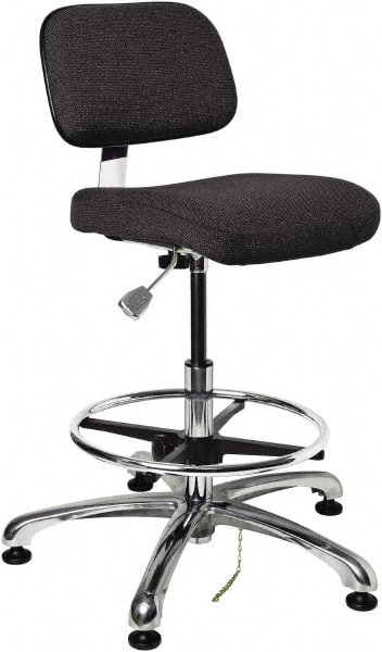 Bevco - 19 to 26-1/2" High Adjustable Height Swivel Stool - 27" Wide x 27" Deep, Conductive Cloth Seat, Ebony - Exact Tooling