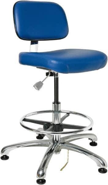 Bevco - 19 to 26-1/2" High Adjustable Height Swivel Stool - 27" Wide x 27" Deep, ESD Vinyl Seat, Blue - Exact Tooling