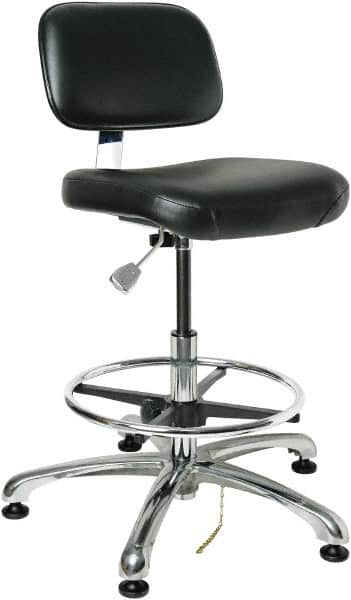 Bevco - 19 to 26-1/2" High Adjustable Height Swivel Stool - 27" Wide x 27" Deep, ESD Vinyl Seat, Black - Exact Tooling