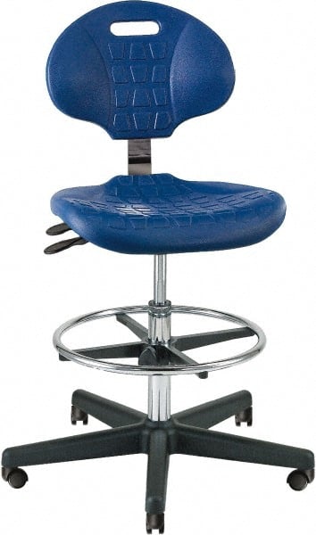 Bevco - 21 to 31" High Adjustable Height Swivel Stool - 27" Wide x 27" Deep, Polyurethane Seat, Blue - Exact Tooling