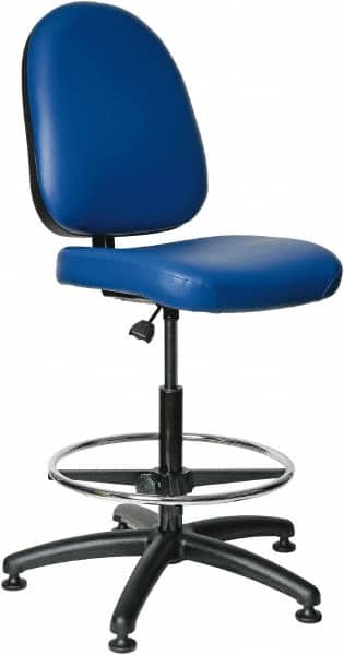 Bevco - 24 to 34" High Adjustable Height Swivel Stool - 27" Wide x 27" Deep, Vinyl Seat, Blue - Exact Tooling