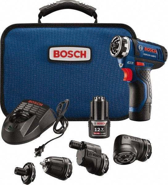 Bosch - 12 Volt 1/4" Chuck Pistol Grip Handle Cordless Drill - 0-400 & 0-1300 RPM, Reversible, 2 Lithium-Ion Batteries Included - Exact Tooling