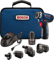 Bosch - 12 Volt 1/4" Chuck Pistol Grip Handle Cordless Drill - 0-400 & 0-1300 RPM, Reversible, 2 Lithium-Ion Batteries Included - Exact Tooling