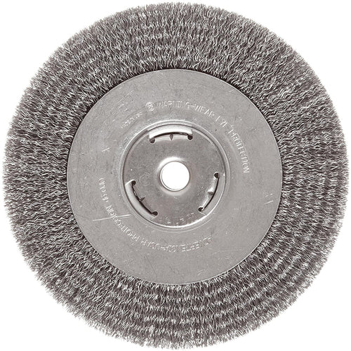 ‎Vortec Pro 4″ Narrow Face Crimped Wire Wheel, .014″ Steel Fill, 5/8″-11 UNC Nut, Retail Pack - Exact Tooling