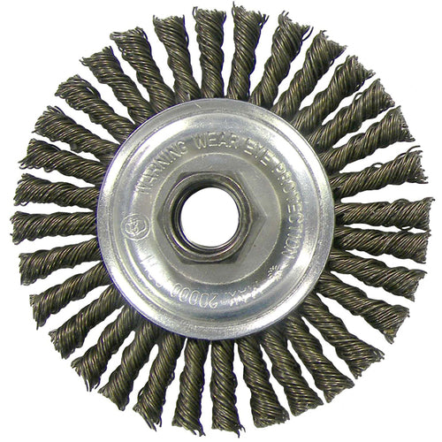 ‎Vortec Pro 4″ Knot Wire Wheel, Standard Twist, .014″, 1/2″-3/8″ Arbor Hole, Retail Pack - Exact Tooling