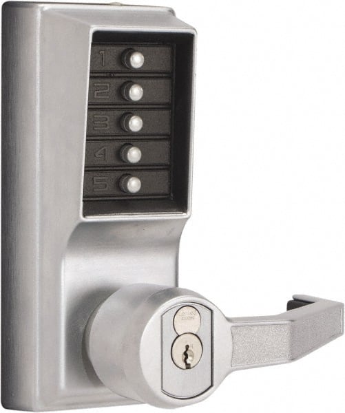 Kaba Access - Combination Entry Lever Lockset with Key Override - 2-3/4" Back Set, No Cylinder, Zamak3, Satin Chrome Finish - Exact Tooling