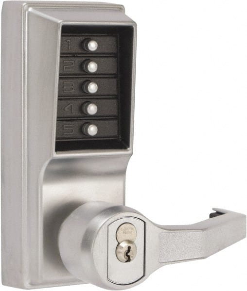 Kaba Access - Combination Entry Lever Lockset with Key Override - 2-3/4" Back Set, No Cylinder, Zamak3, Satin Chrome Finish - Exact Tooling