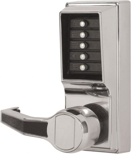 Kaba Access - Combination Entry Lever Lockset - 2-3/4" Back Set, Nonkey Override Cylinder, Zamak3, Satin Chrome Finish - Exact Tooling