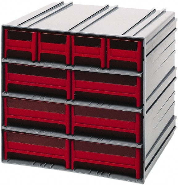 Quantum Storage - 10 Drawer, 10 Compartment, Small Parts Drawer Cabinet System - 11-3/4" Deep x 11-3/4" Wide x 11" High - Exact Tooling