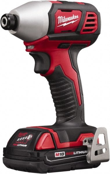 Milwaukee Tool - 18 Volt, 1/4" Drive, 125 Ft/Lb Torque, Cordless Impact Driver - Pistol Grip Handle, 2750 RPM, 2 Lithium-Ion Batteries Included - Exact Tooling