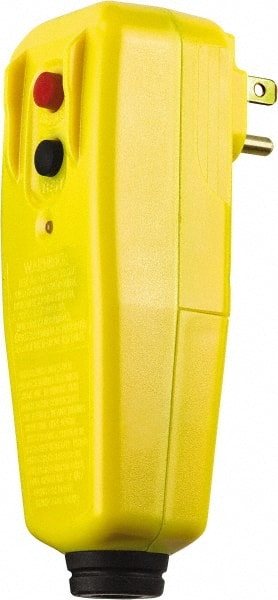 Tower - 1 Outlet, 125 Volt, 15 Amp, Yellow, Right Angle GFCI Plug - 1-15P NEMA Configuration, cUL, UL File E174279 - Exact Tooling