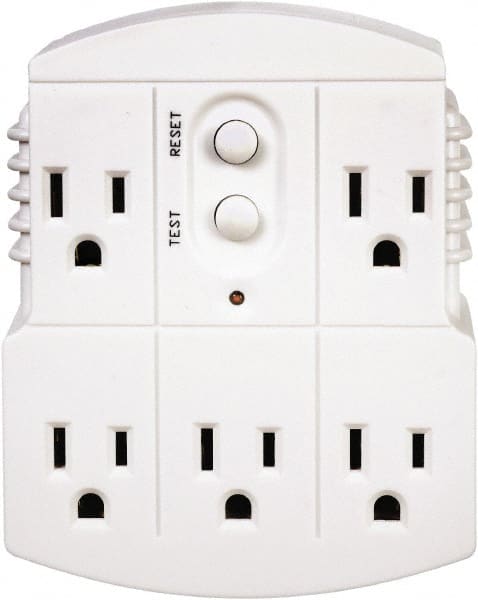 Tower - 5 Outlets, 125 Volt, 15 Amp, White, GFCI 5b Outlet Adapter - 5-15P, 5-15R NEMA Configuration, cUL, UL File E174279 - Exact Tooling
