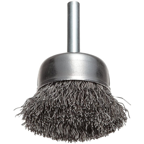 Vortec Pro 2″ Crimped Wire Cup Brush, .0118″ Steel Fill, 1/4″ Stem, Retail Pack - Exact Tooling