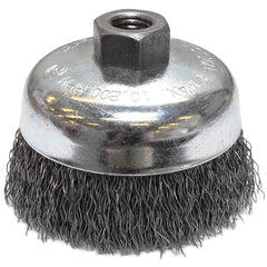‎Vortec Pro 4″ Crimped Wire Cup Brush, .020″ Steel Fill, 5/8″-11 UNC Nut, Retail Pack - Exact Tooling