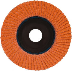 Norton - 36 Grit, 7" Disc Diam, 7/8" Center Hole, Type 27 Ceramic Alumina Flap Disc - 8,600 Max RPM, Plastic Backing, Arbor Attaching System, Coated - Exact Tooling