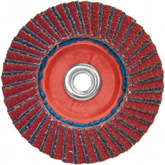 Norton - 36 Grit, 5" Disc Diam, 5/8-11 Center Hole, Type 27 Ceramic Alumina Flap Disc - 12,000 Max RPM, Plastic Backing, Arbor Attaching System, Coated - Exact Tooling