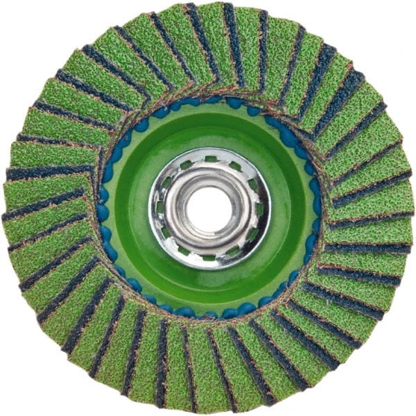 Norton - 36 Grit, 4-1/2" Disc Diam, 5/8-11 Center Hole, Type 27 Aluminum Oxide Flap Disc - 13,300 Max RPM, Plastic Backing, Coated - Exact Tooling