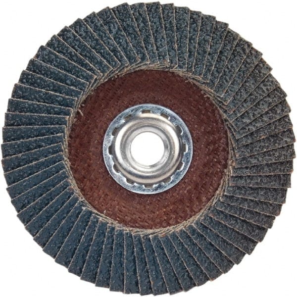 Norton - 60 Grit, 5" Disc Diam, 5/8-11 Center Hole, Type 29 Zirconia Alumina Flap Disc - 12,000 Max RPM, Fiberglass Backing, Arbor Attaching System, Coated - Exact Tooling