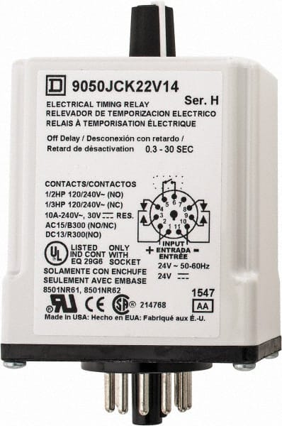 Square D - DPDT Time Delay Relay - 10 Contact Amp, 24 VAC/VDC - Exact Tooling