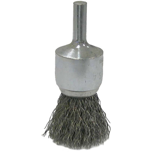 Vortec Pro 3/4″ Crimped Wire End Brush, .014″ Steel Fill, 1/4″ Stem, Retail Pack - Exact Tooling