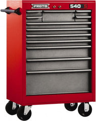 Proto - 12 Drawer Steel Tool Roller Cabinet - 27" Wide x 42" High x 18" Deep, Ball Bearing Drawer Slides, Safety Red/Gray - Exact Tooling